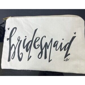 Unbranded BRIDESMAID Make Up Bag White Black Pom Pom